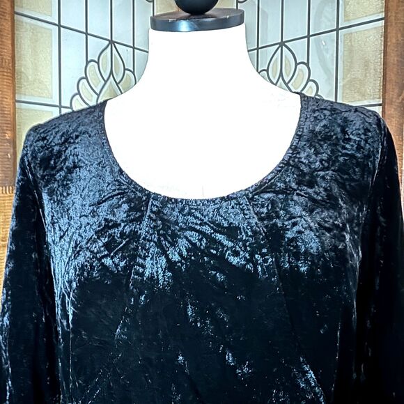 J. Jill Crushed Velvet Black Long Sleeve Blouse Top Size S - Picture 5 of 9